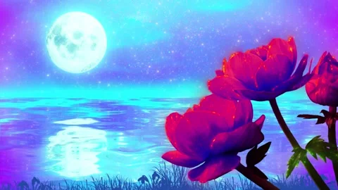 Red Flowers Under Moonlight Stock Footage 205955773