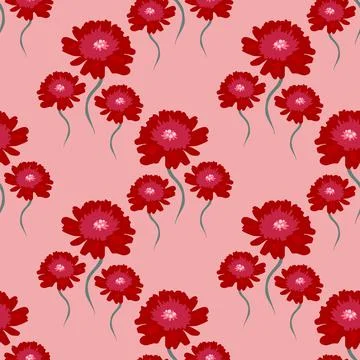 Red flowers vector repeat pattern on pale pink Stock Illustration