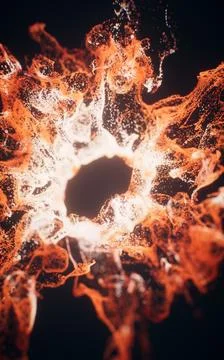 Red flowing particles with explosive wave effect, 3d rendering. Stock Illustration