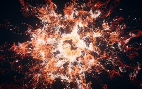 Red flowing particles with explosive wave effect, 3d rendering. Stock Illustration
