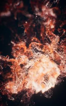 Red flowing particles with explosive wave effect, 3d rendering. Stock Illustration