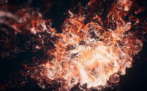 Red flowing particles with explosive wave effect, 3d rendering. Stock Illustration