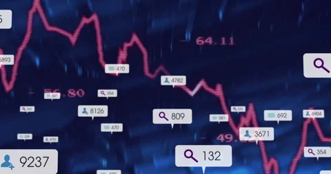Red fluctuating line graph flowing across dashboard, highlighting floating data Vídeos de archivo 307468801