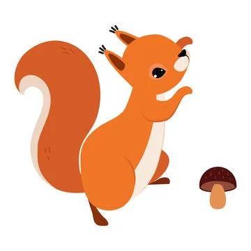 Red Fluffy Squirrel with Bushy Tail Jumping Near Mushroom Vector Illustration Stock Illustration