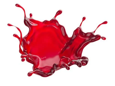 Red fluid splash flows with bubbles and drops isolated. Vector illustration. Stock Illustration