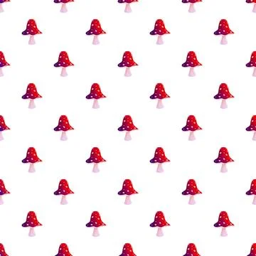 Red fly agaric mushroom seamless pattern background Illustrazione stock