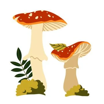 Red Fly Agaric Mushrooms Vector Illustration Geometric Toadstool Forest Element Stock Illustration