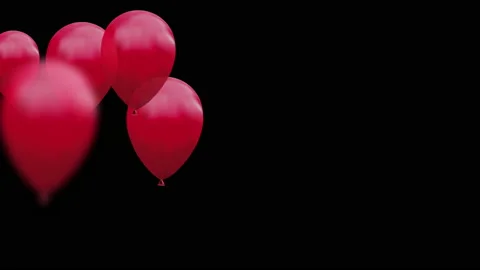 Red flying balloons on black background, 4K animation with alpha channel Stock Footage 145078972