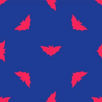 Red Flying bat icon isolated seamless pattern on blue background. Happy Illustrazione stock