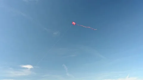 Red flying kite at the sky, 4K Stock Footage 145762532