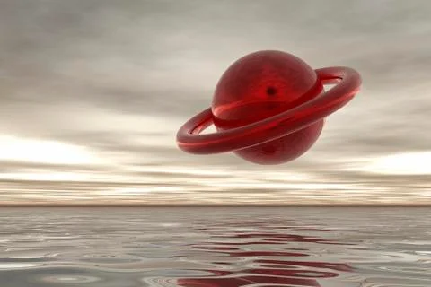 Red flying object in the grey sky, 3d computer graphics Illustrazione stock