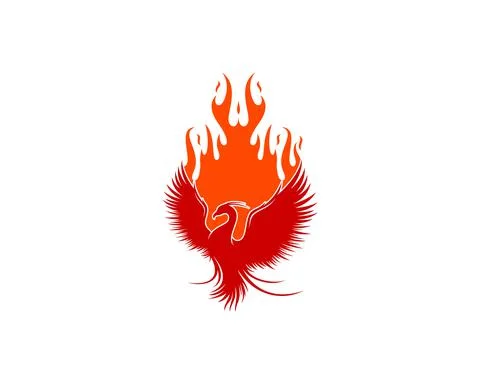 Red flying phoenix with fire flames 스톡 일러스트