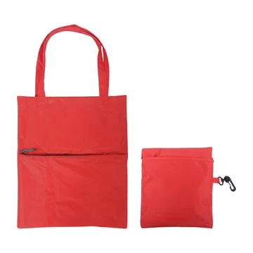 Red foldable tote bag isolated on white background Stock-Fotos