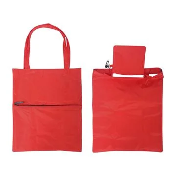 Red foldable tote bag isolated on white background 스톡 사진