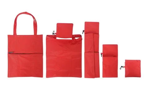 Red foldable tote bag isolated on white background Stock Photos