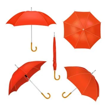 Red folded opened umbrellas vector illustration Illustrazione stock