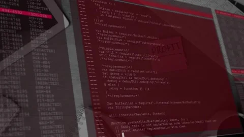 Red folder entering top-right starting red overlay expanding, scrolling code, Stock Footage 330191988
