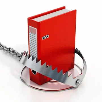 Red folder inside bear trap. 3D illustration Stock Illustration