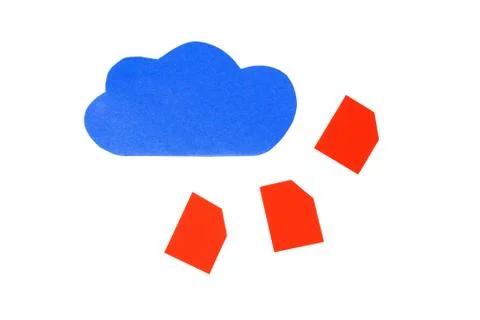 Red folders, files in the cloud abstract, simple paper cutouts, cloud data Stock Photos