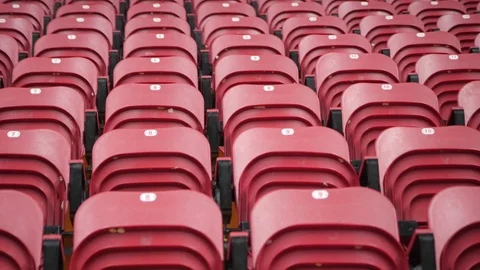 Red Folding Chairs for Spectators at the Stadium Stock Footage 101435790