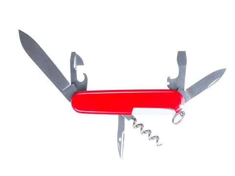 Red folding knife-multitool isolated on white Stock Photos