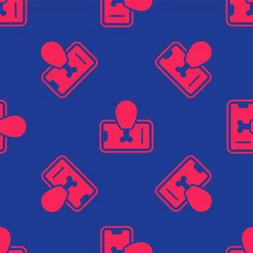 Red Food ordering on mobile icon isolated seamless pattern on blue background Stock Illustration