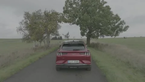 Red Ford Mustang Mach E4X in Nature-D-Log Video stock 219249050