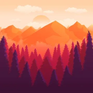 Red forest at sunset. Stock Illustration