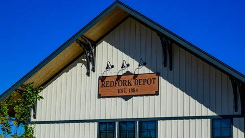 Red Fork Depot, a reconstructed replica of the historic railway station loc.. Stock Photos