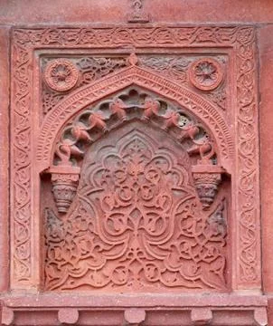 Red Fort stone carving pattern detail in Agra, India Stock Photos
