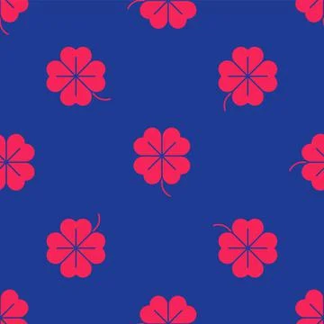 Red Four leaf clover icon isolated seamless pattern on blue background. Happy Stock Illustration