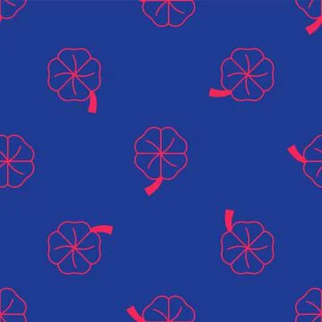 Red Four leaf clover icon isolated seamless pattern on blue background. Happy イラスト素材