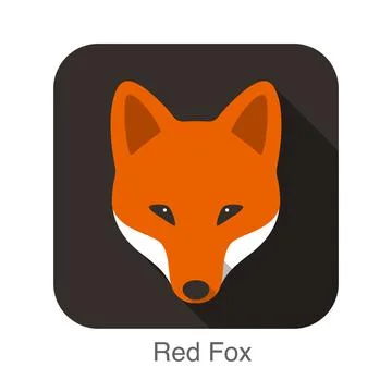 Red fox cartoon face, flat icon design Stock Illustration