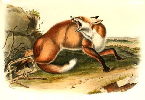 Red fox has fallen into a beating trap digitally restored reproduction of a Stock Illustration