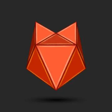 Red fox head 3d low poly logo polygonal futuristic animal mask front view, .. Illustrazione stock