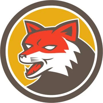 Red fox head growling circle retro Stock Illustration
