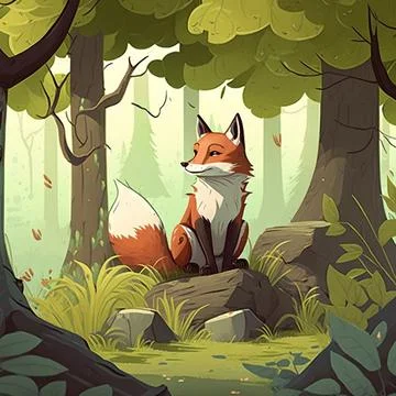 A red fox in the woods Stock Illustration