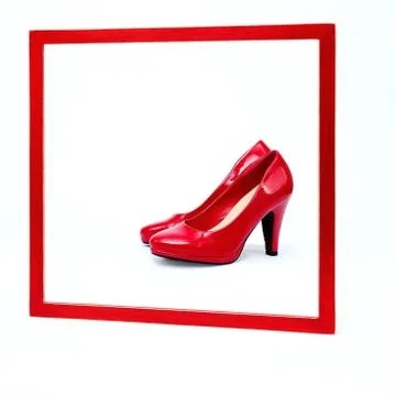 Red frame with high heels Stock Photos