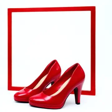 Red frame with high heels Stock Photos