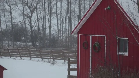 Red A Frame House Snow Stock Footage 71151233