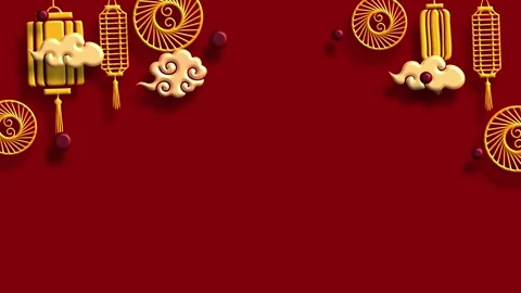 Red Frame Lantern Clouds Border White Gold Elements Video stock 323796626