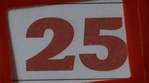 Red Frame Moves On The Calendar. The 25 Red Day Of The Calendar. Stock Footage 106714742