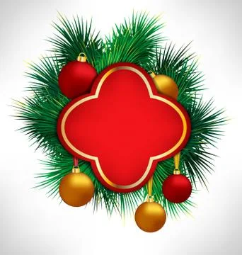Red Frame on pine branches with Christmas balls Stock Illustration