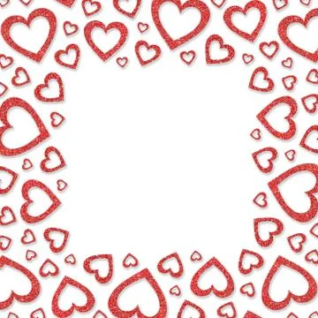 Red frame with red hearts of sequin confetti. Stock Illustration