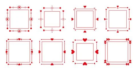 Red frame text love decor border heart vector set Stock Illustration