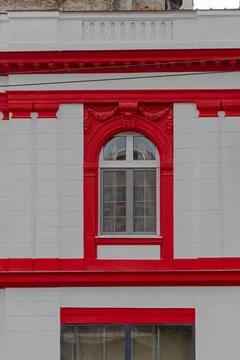 Red Framed Arch Window Stock Photos