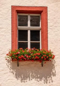 Red Framed Window Stock Photos