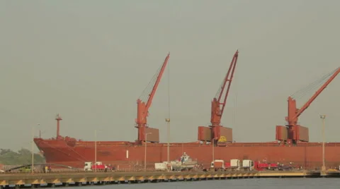 Red freighter loading 스톡 동영상 64306405