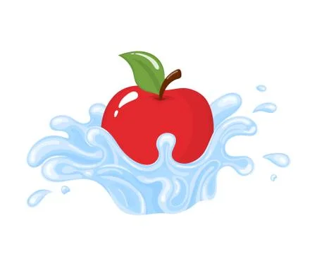 Red fresh apple with water splash isolated on white background. Vector. Stock Illustration
