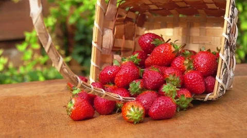 Red fresh strawberries in a basket Stock Footage 76014723